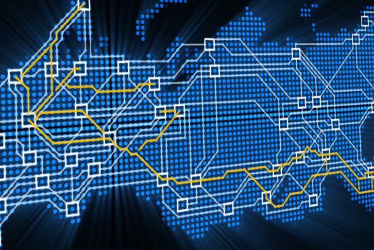 Mapa de Rusia conectando diferentes nodos.