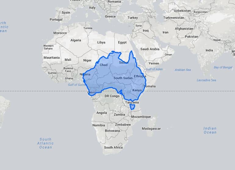 Australia compared to Africa