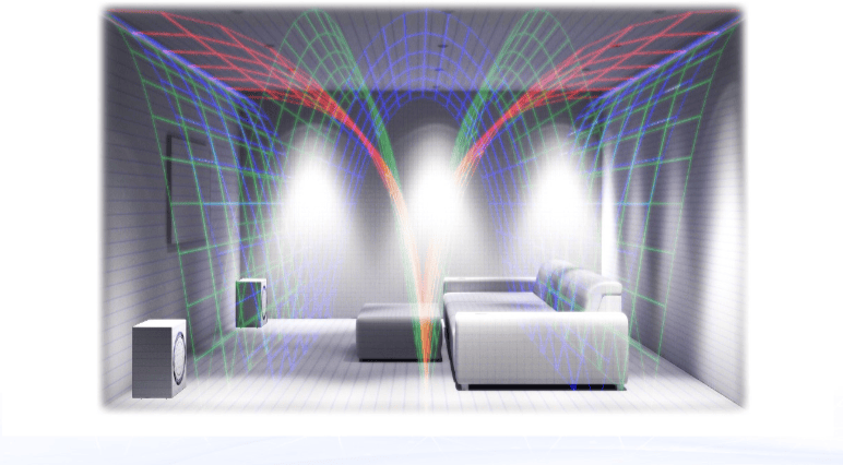 A digital diagram of a design of a home cinema installation