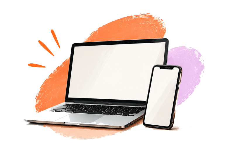 Laptop und Smartphone vor farbigem Hintergrund