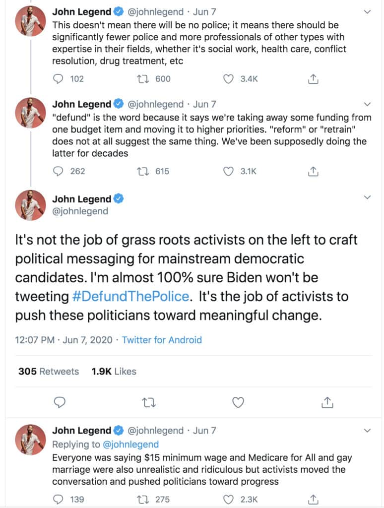 John Legend tweets about Defund the Police