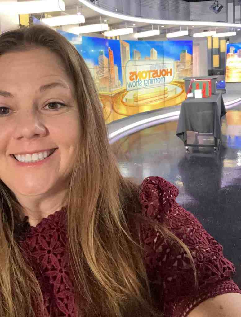 Presentations-Morning-Show-cropped Speaking engagement. Presentation. Fox 26 news. TV studio with vibrant city skyline background and "Houston Morning Show" logo, emphasizing lively media environment and personal connection.