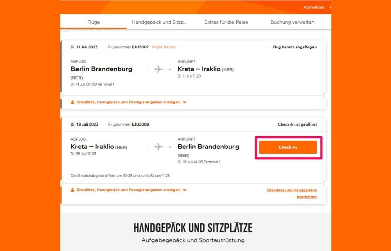 Flug auswählen und online einchecken