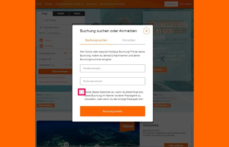 Persönliche Daten auswählen und Kästchen anklicken