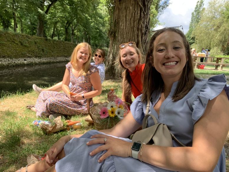 Students on a picnic on their educational tour in France