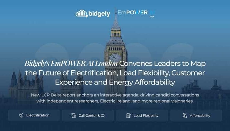 شعار مؤتمر EmPOWER AI لندن المنظم من قبل شركة Bidgely لمناقشة ابتكارات الذكاء الاصطناعي في قطاع الطاقة.