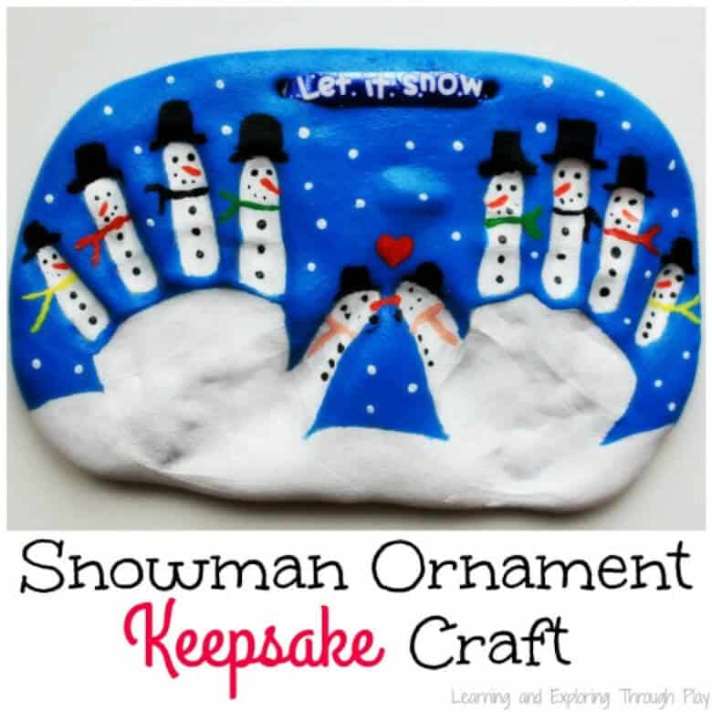 snowman ornament featuring handprint of child, perfect craft for akeepsake