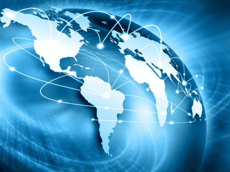 Global digital network and connectivity illustration.