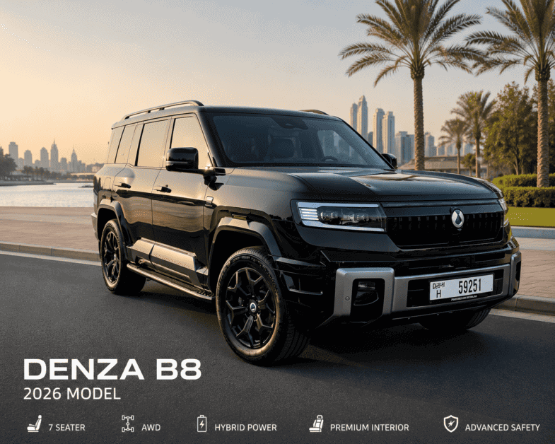Rent BYD Denza B8 2026 luxury hybrid SUV in Dubai - Pindi Boys Car Rental