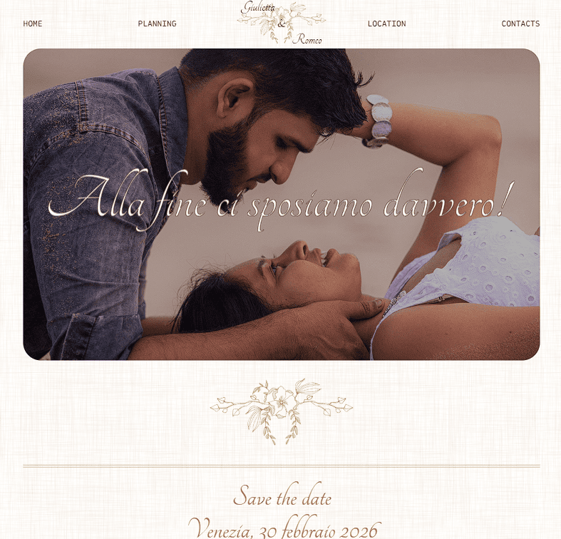 Anteprima della creazione di wedding website professionali con il progetto personalizzato