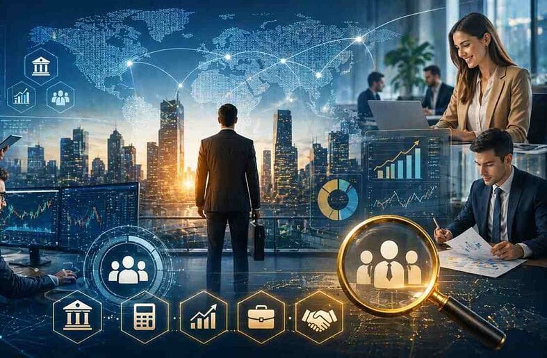 Finance professionals analyzing global market data and career opportunities