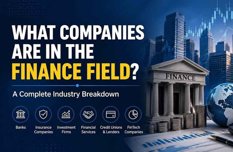 Finance field companies industry illustration with banks and charts