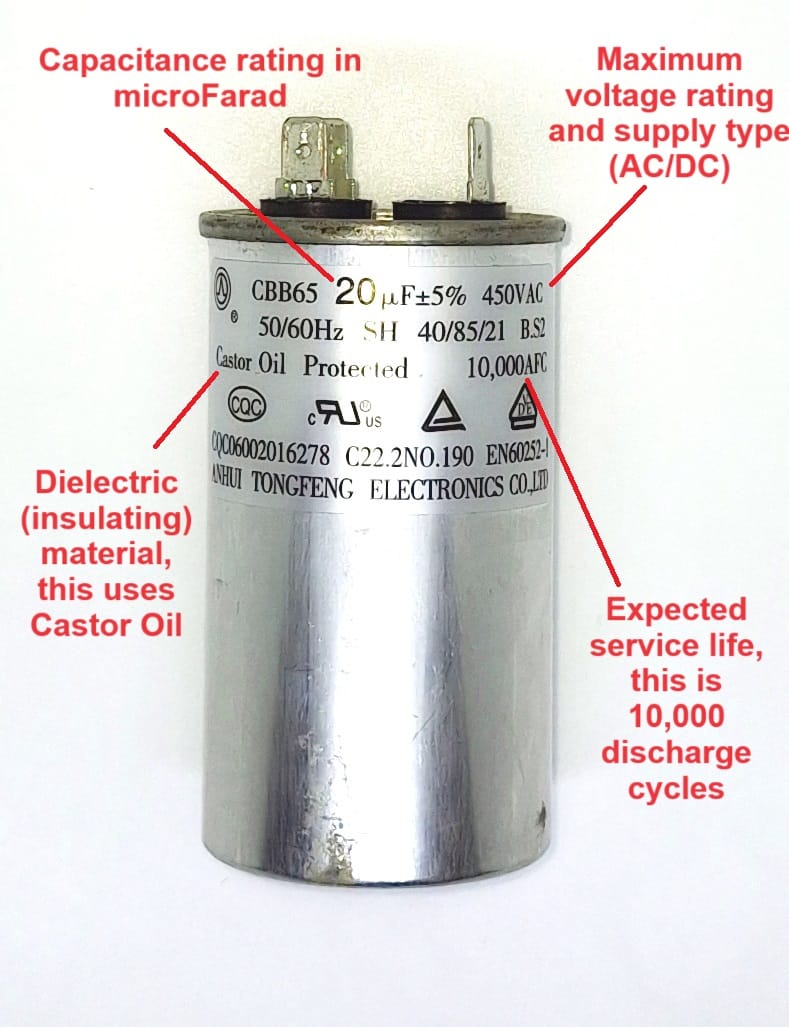as description of the different markings on a capacitor