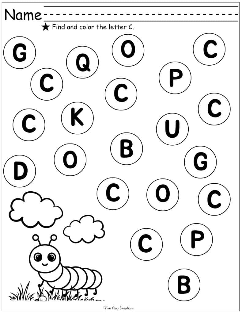 worksheet with circles containing capital letters and directions to color the capital C