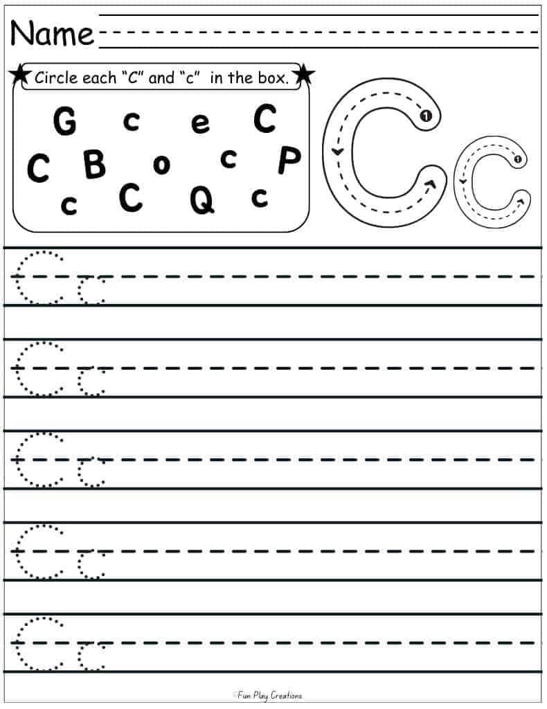 lined worksheet for tracing and writing capital and lowercase c