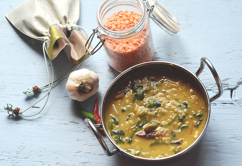 Lentils with spinach recipe