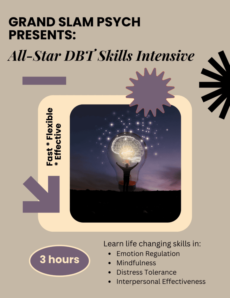 A flyer advertising a therapy intensive offered at Grand Slam Psychological Services.