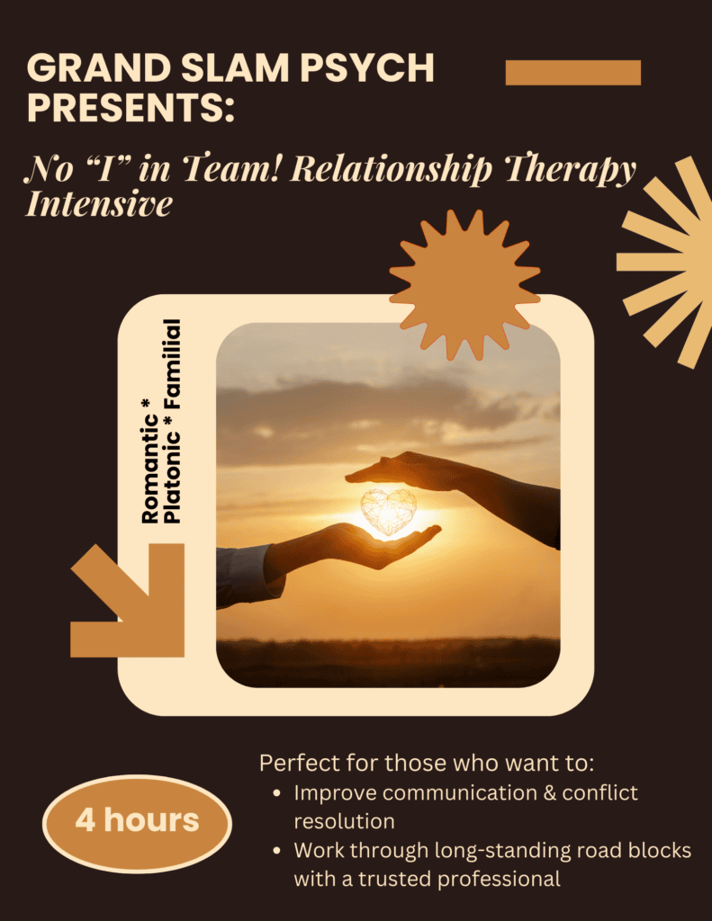 A flyer advertising a therapy intensive offered at Grand Slam Psychological Services.
