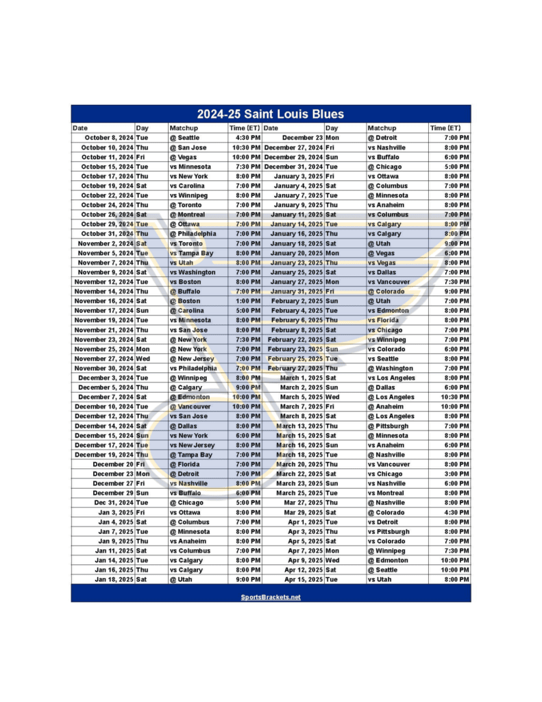 2024-25 St. Louis Blues Schedule