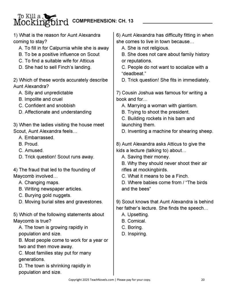 To Kill a Mockingbird Chapter 19 comprehension questions