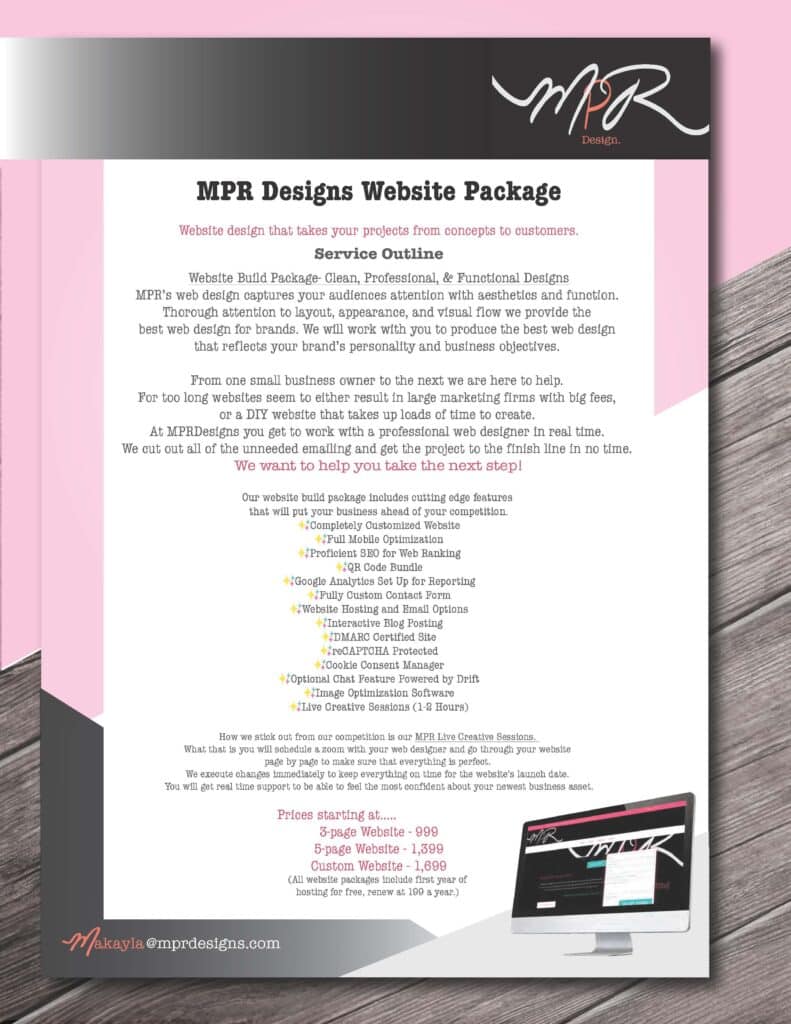 MPR Designs Website Package: Clean, professional website design services.