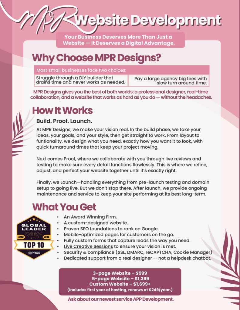 MPR Website Development ad: professional design, SEO, and custom website solutions.