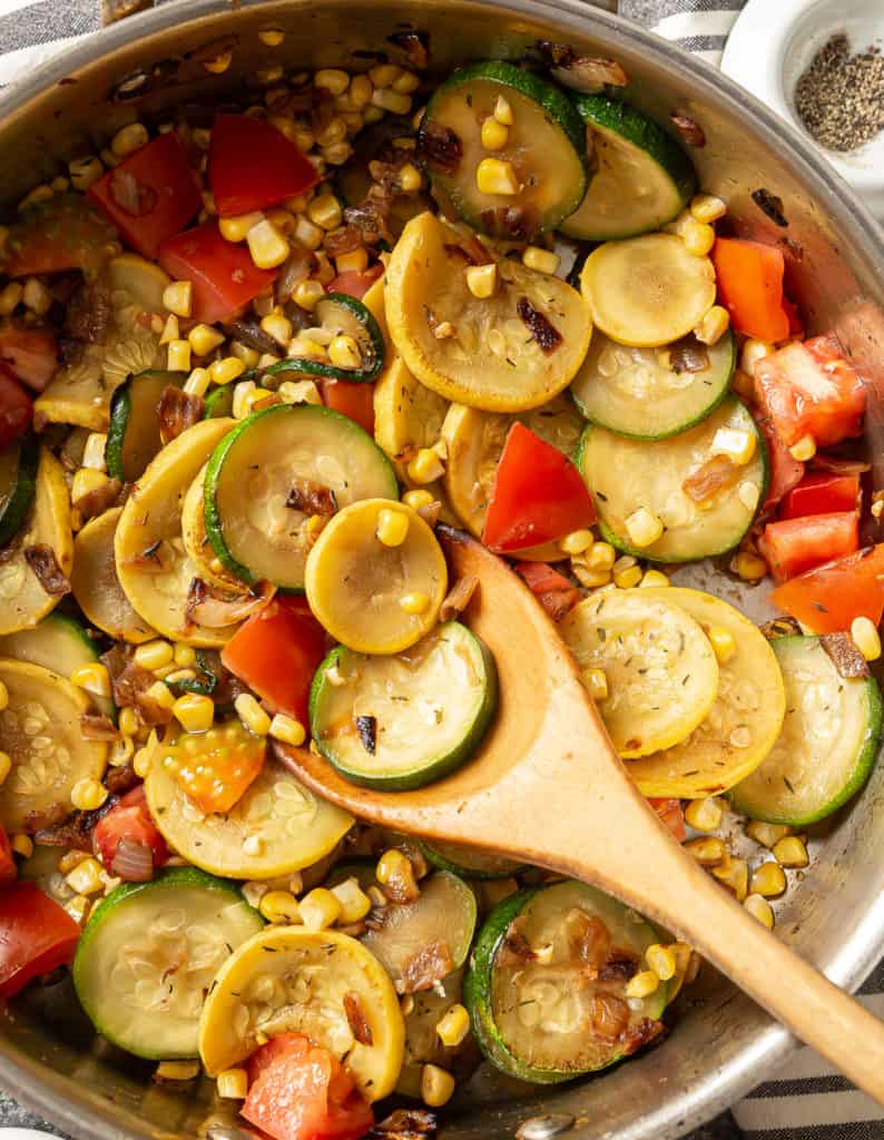 Sauteed squash with tomatoes and corn 