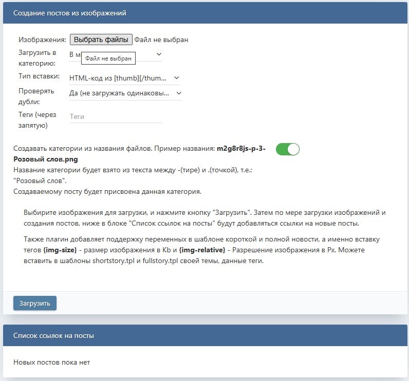 Раздел настроек плагина