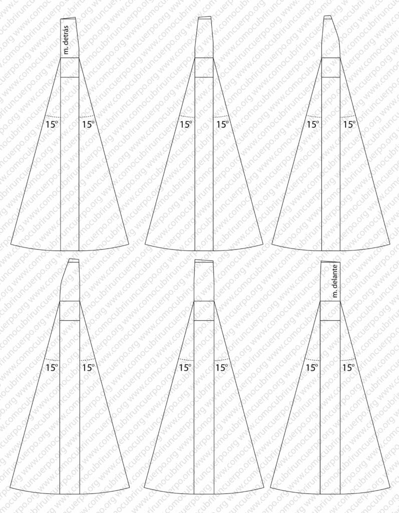 Distribución de godets o nesgas de 30 grados en el patrón de falda flamenca