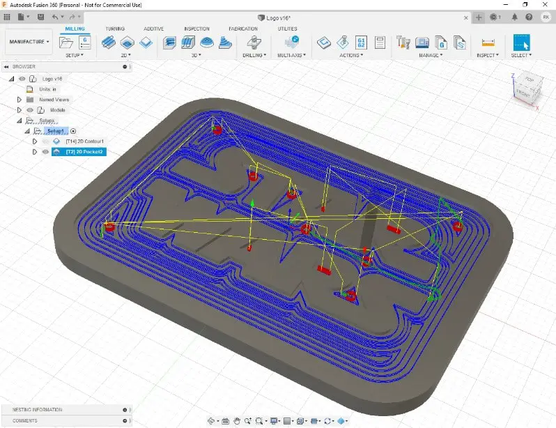 The first pocket toolpath