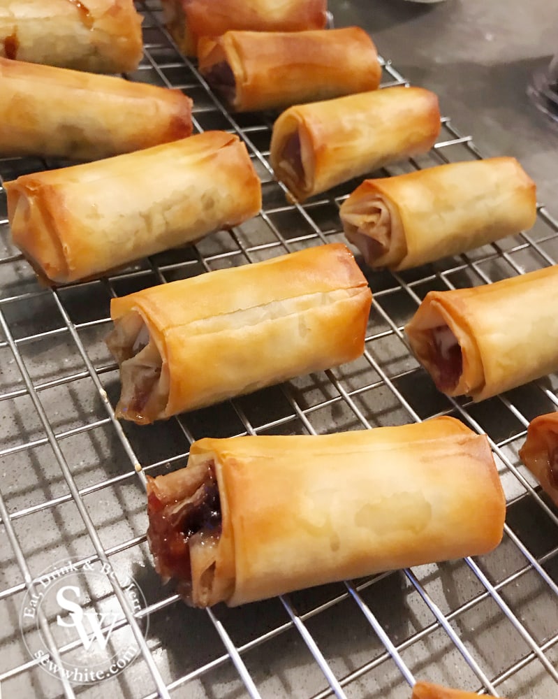 Mince Pie Rolls made with filo pastry on the cooling rack fresh from the oven.