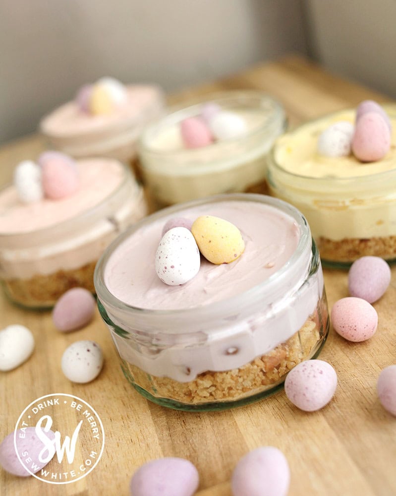 mini easter egg cheesecakes decorated with mini eggs