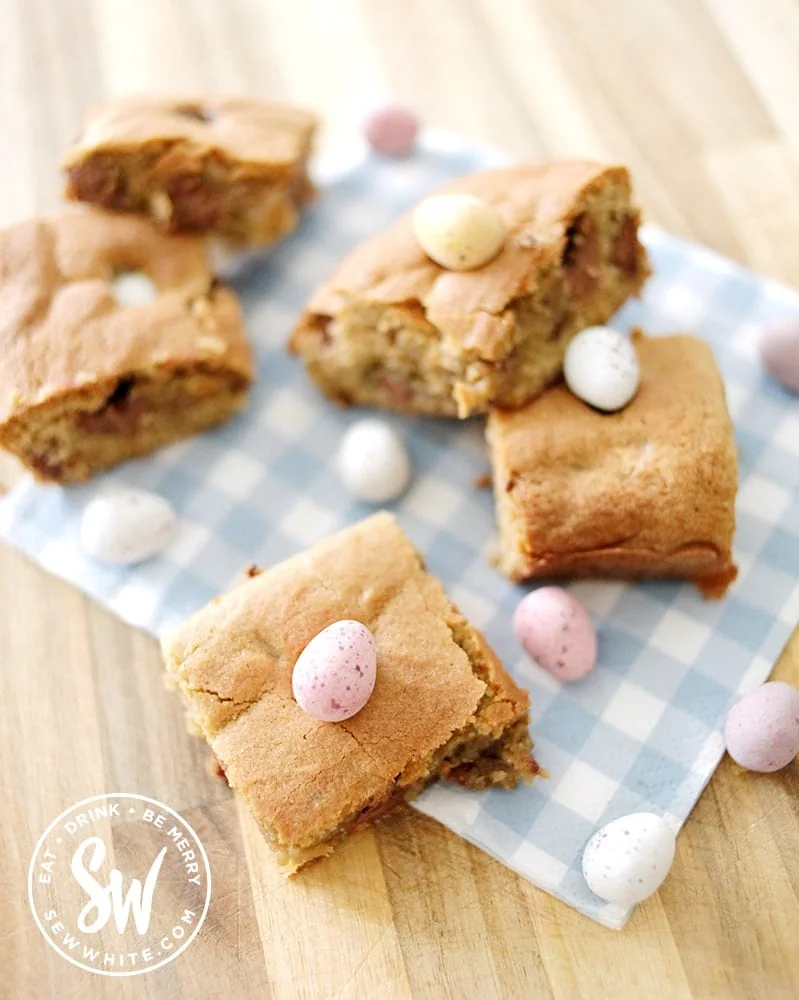 easy cookie sheet pan recipe for Easter studded with mini eggs and chocolate eggs