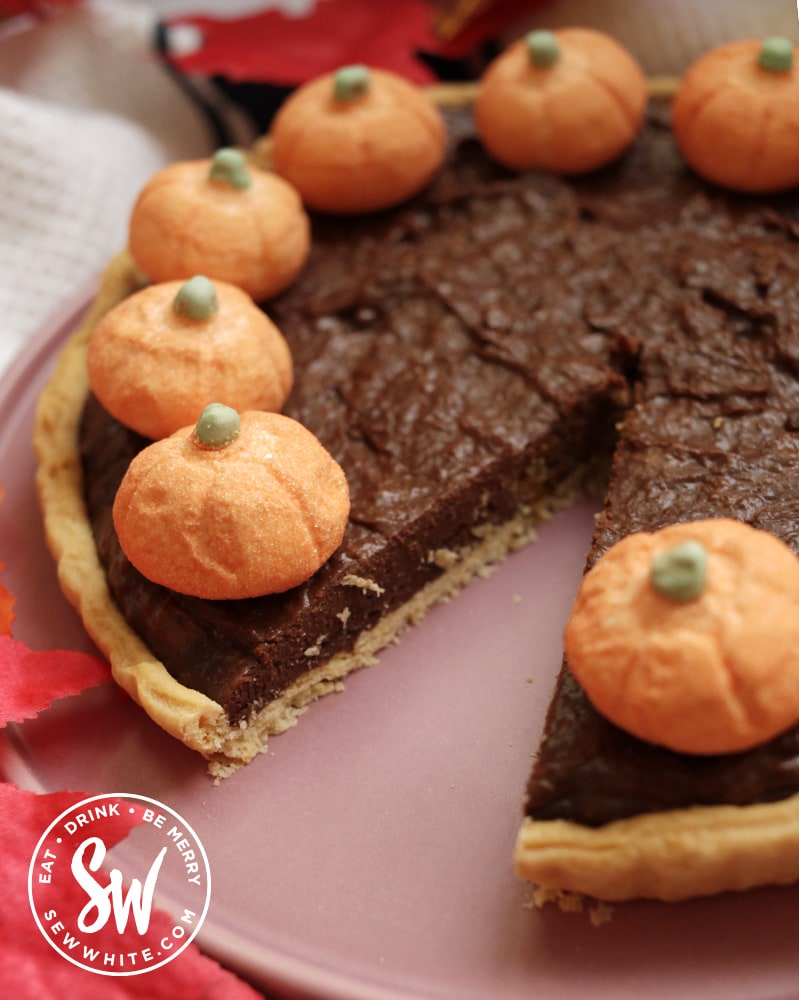 missing a slice of chocolate pumpkin tart