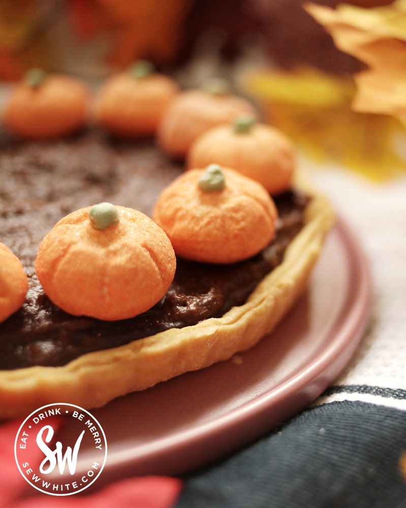 chocolate pumpkin tart as an easy fall dessert