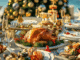 Christmas Brunch Dubai - Ein festlich geschmückter Tisch mit einem Truthahn und anderen leckeren Weihnachtsgerichten in Dubai mit einem Weihnachtsbaum im Hintergrund