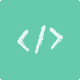 Green icon of coding brackets on a rounded square background