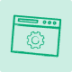 Green browser window icon with a gear inside on a light teal square