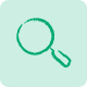 Green magnifying glass icon on a light teal square