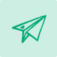 Green icon of a paper airplane on a light teal background