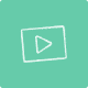 Green icon of a play button on a rounded square background