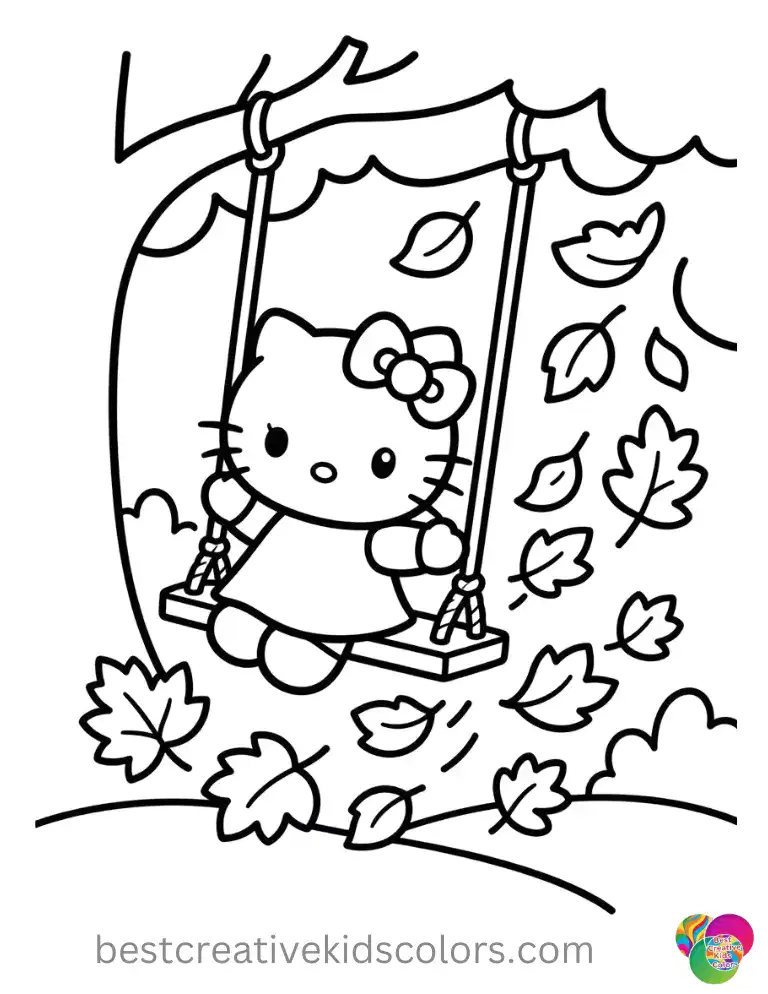 A Rush of Falling Leaves Chases Hello Kitty as Her Tree Swing Soars Higher