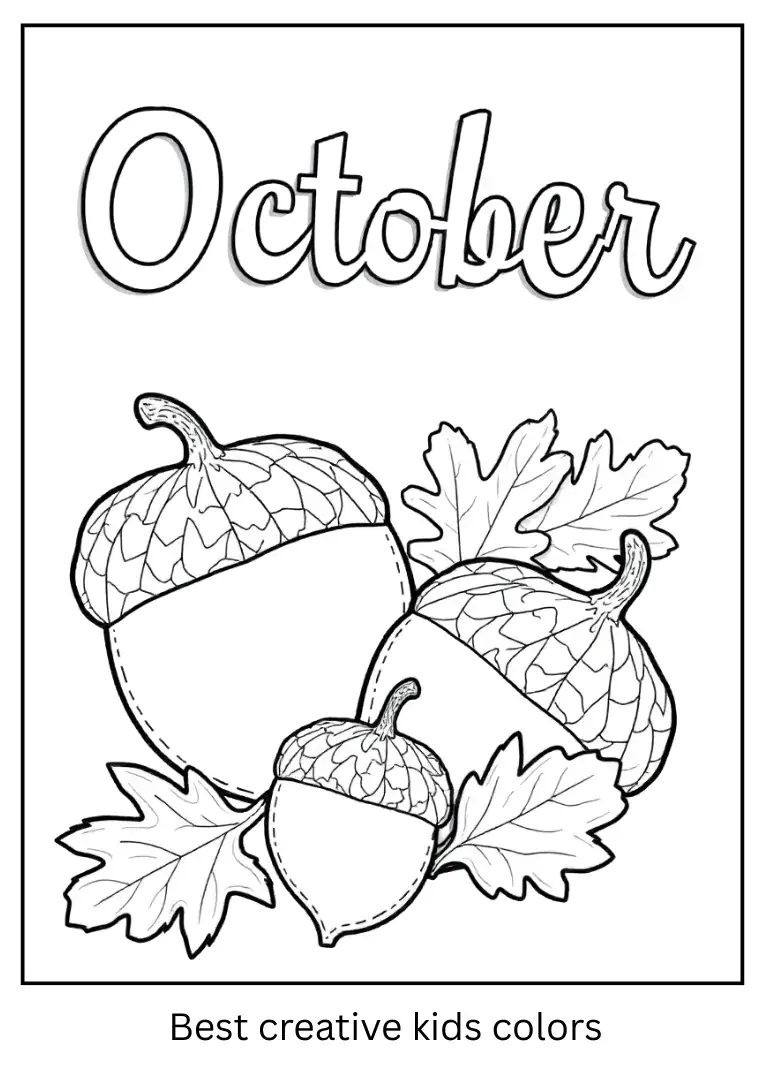 Acorns and Oak Leaves October Coloring Sheet