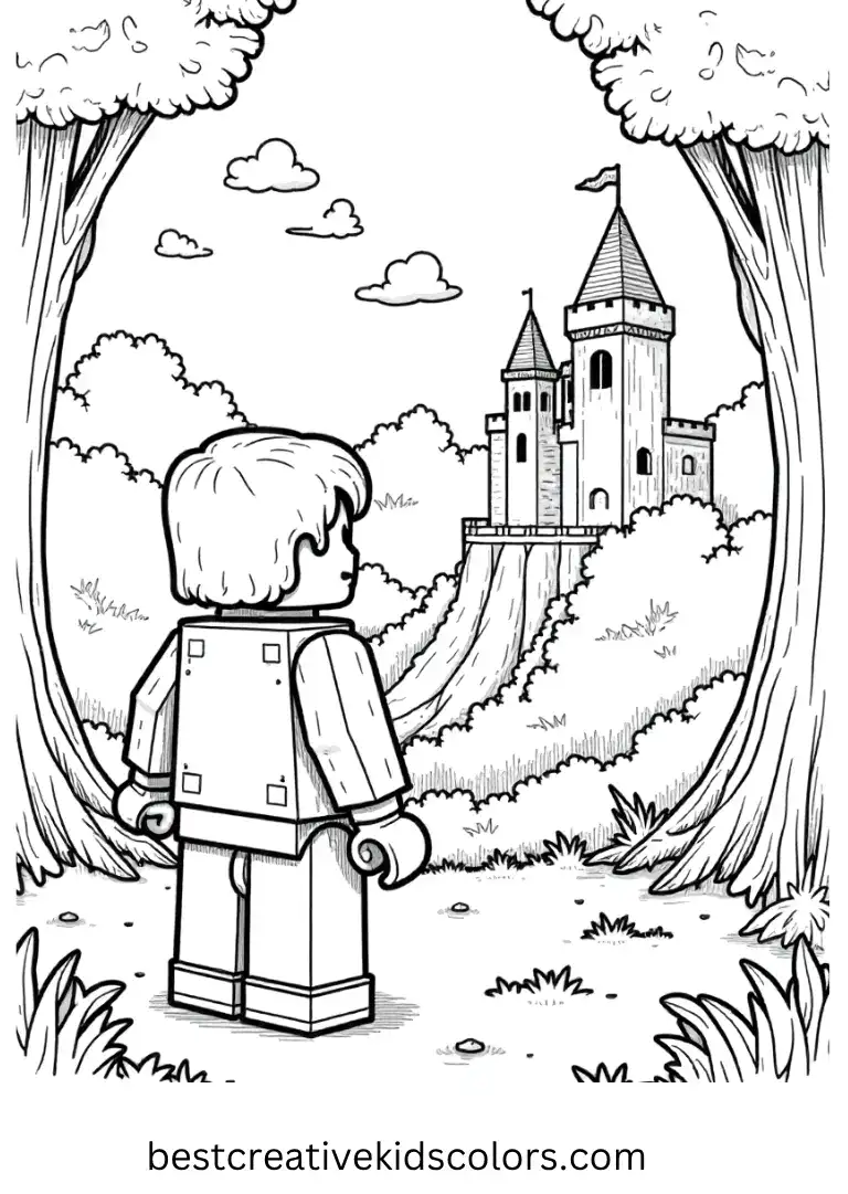 Alex looks at tall towers beyond the forest.