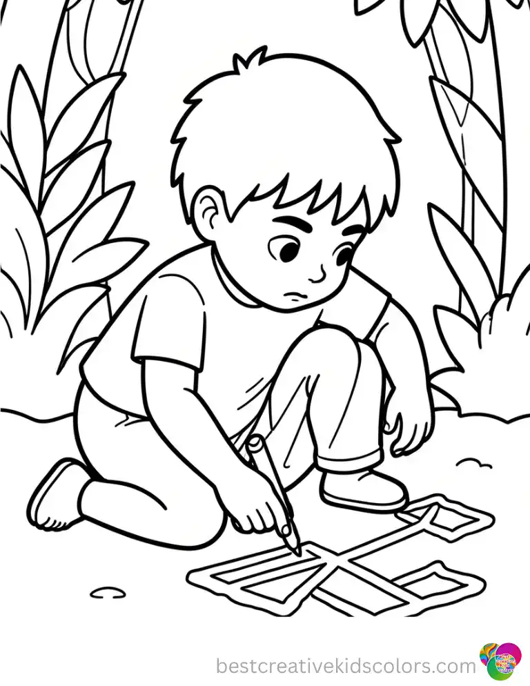 A focused Alex scratches symbols into the ground in Alex leading the jungle with a roar download.