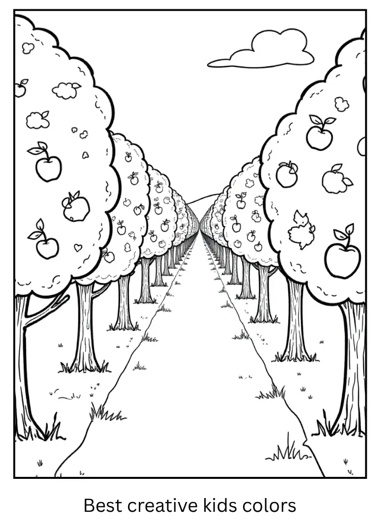 Apple Orchard in Autumn Coloring Page