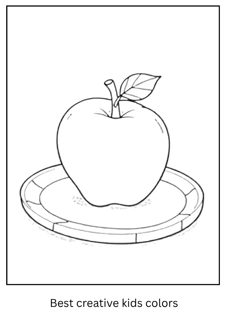Apple on Rustic Plate Coloring Page