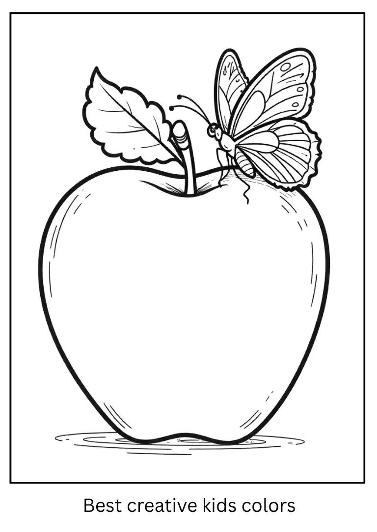 Apple with Butterfly Coloring Page
