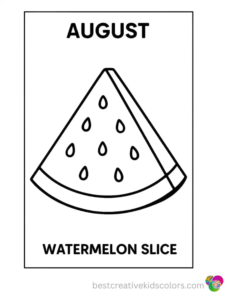 August Watermelon Slice Coloring Page