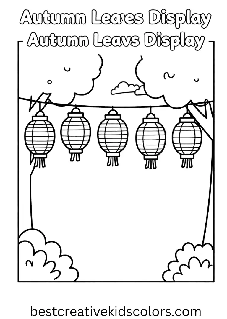 Autumn Leaves Display shows paper lanterns hanging among outdoor trees.